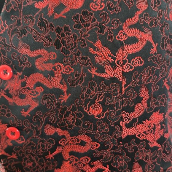 Men's Red Black Brocade Dragon Vest by Rupert the Tailor | Gothic Steampunk - Picture 2 of 4